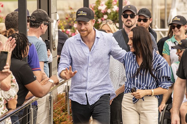 Prince Harry and Meghan, Duke and Duchess of Sussex  join Invictus Australia sailing around Sydney Harbour.  Arrival at the Cruising Yacht Club of Australia Rushcutter Bay  17th April 2026 SMH First Use Photo: STEVEN SIEWERT
