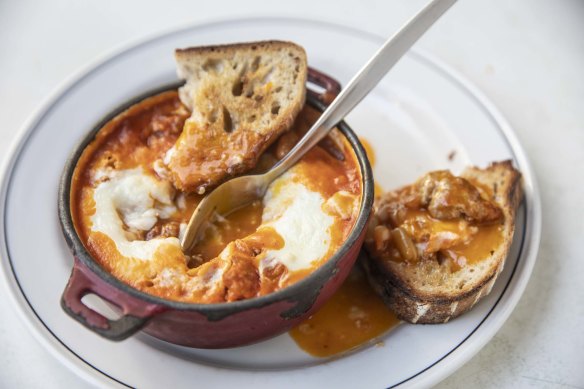 Grossi Cellar Bar’s baked eggs with beans.