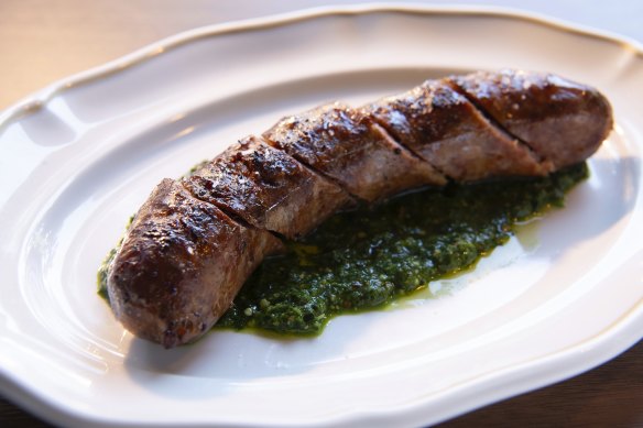 Chunky, house-made pork sausage with cavolo nero pesto.