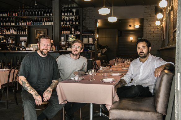 Chef Dan Pepperell, left, in Bistrot 916 with his partners Andy Tyson and Michael Clift.