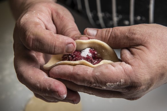 Handmade cherry dumplings at Kyiv Social.