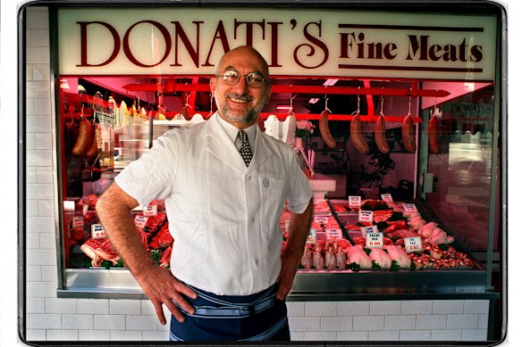 Leo Donati outside his shop in 1998.
