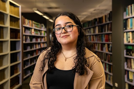 Naomi Habib, now a UNSW law student, had to study English Extension 1 through distance education because her western Sydney high school did not offer the subject. 