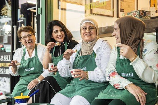 Georgette Taouk, Najwa Tajjour, Amal Elhani and Randa Fardos at Smeed, the new Lebanese cafe in Belmore.
