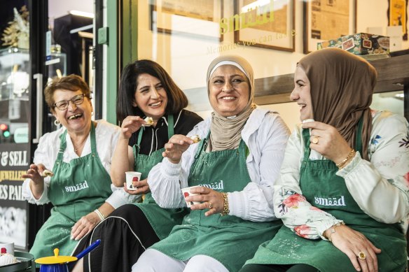 Georgette Taouk, Najwa Tajjour, Amal Elhani and Randa Fardos at Smeed, the new Lebanese cafe in Belmore.