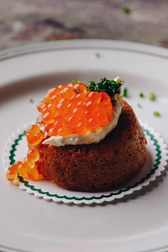 Caviar crumpets are a speciality.