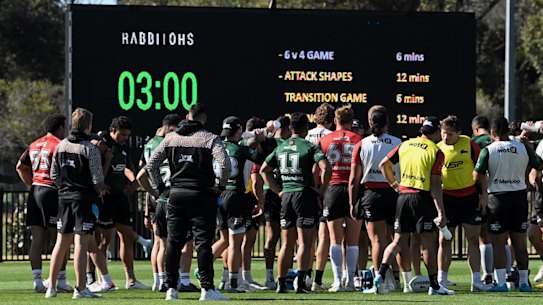 South Sydney players gather at training on Wednesday.