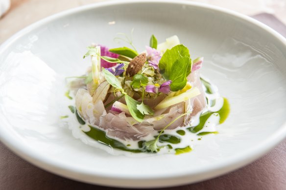 Crudo of snapper, coconut and lime.