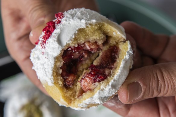 Ma’amoul filled with raspberry, white chocolate and macadamia. 