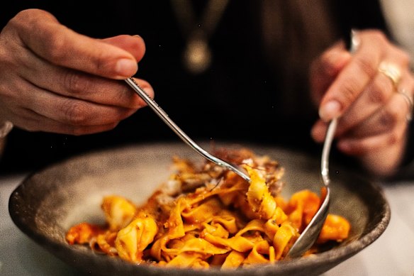 Beef cheek agnolotti with a brown butter sugo.