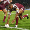 Lote Tuqiri scores one of the three tries which followed his contentious selection for State of Origin II in 2002.