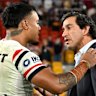 Spencer Leniu and Johnathan Thurston on Friday night.