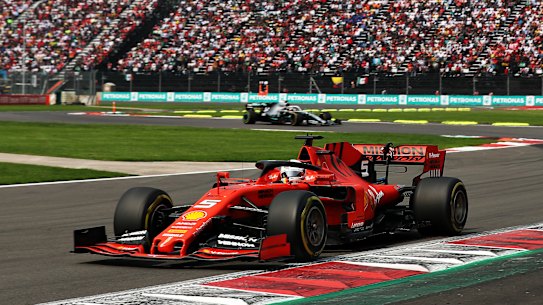Sebastian Vettel steers his Ferrari in the Mexican Grand Prix.