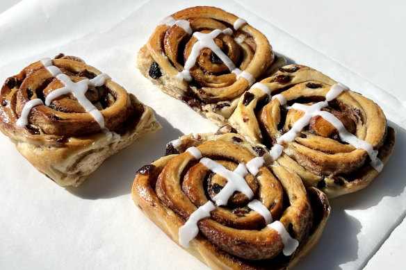 Hot cross cinnamon buns at Fika, Manly.