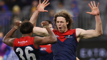 Ben Brown celebrates one of his three goals.