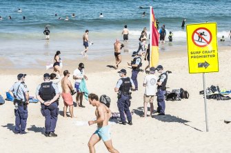 Police patrol Bondi Beach.