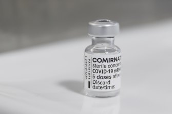 A used COVID-19 vaccine vial seen at the COVID-19 surge centre in Canberra on Tuesday.