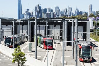 Trams used in Sydney’s inner west light rail on Saturday.