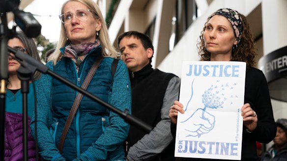 People supporting "Justice for Justine" outside the Minneapolis courtroom this week.