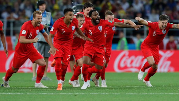 Anything is possible: England's players celebrate after their shootout win.