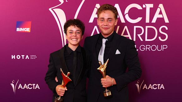 Winners: Felix Cameron and Lee Tiger Halley who played teenage brothers in Boy Swallows Universe.
