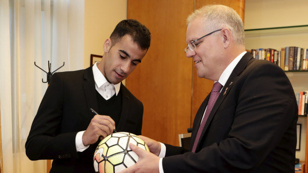Prime Minister Scott Morrison meets with footballer Hakeem al-Araibi last week.