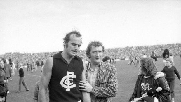 Alex Jesaulenko leaves the ground after the draw between Carlton and Richmond