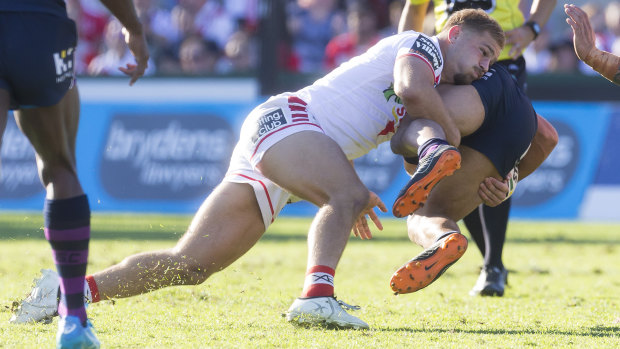 Barnstormer: Jack de Belin smashes Will Chambers at Jubilee Oval.