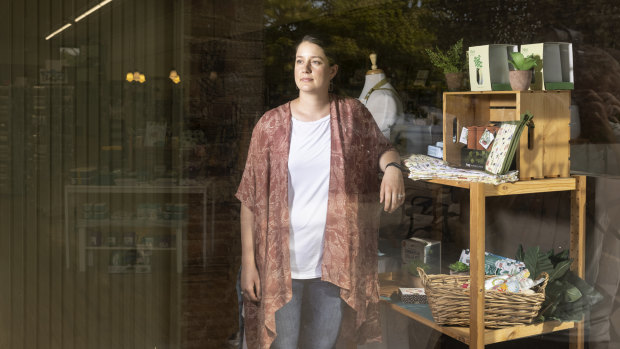 Kirsten Gjesdal at her business, Carrot Seed Kitchen in South Dakota. She has grown accustomed to paying surcharges to cover the soaring shipping costs of the goods she buys.