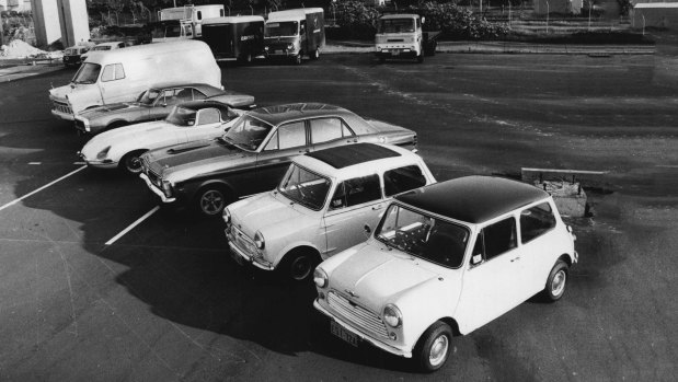Five cars and a van bought by Peter Macari  (alias Mr Brown) with the $500,000 he extorted from Qantas. 20 April 1972.