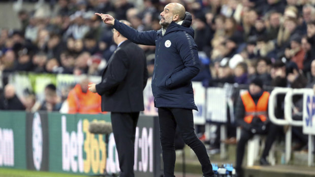 Slip-up: Guardiola makes his opinions known during City's shock loss to Newcastle last month.