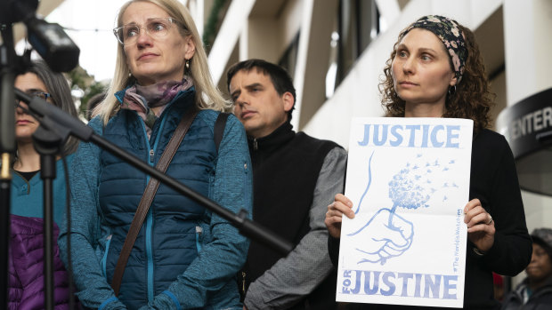 People supporting "Justice for Justine" outside the Minneapolis courtroom this week.