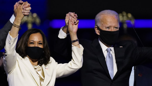 Kamala Harris and Joe Biden celebrate their victory.