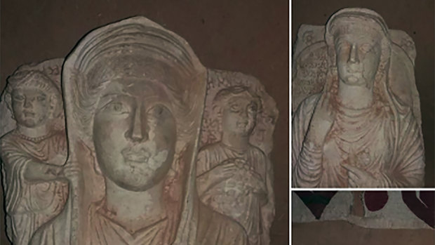 Busts purportedly taken from the ancient city of Palmyra in Syria, for sale on Facebook. 