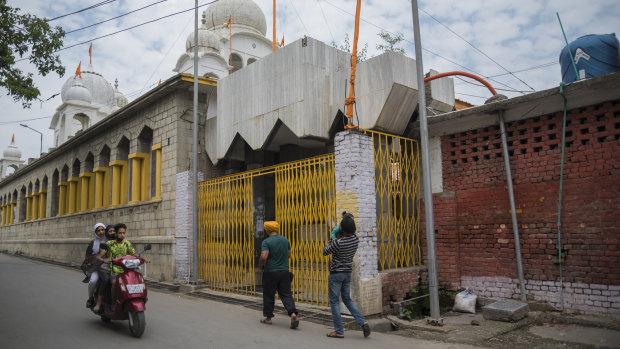 Outside Chatti Padshahi, a Sikh place of worship, called a gurudwara, in Srinagar, India.