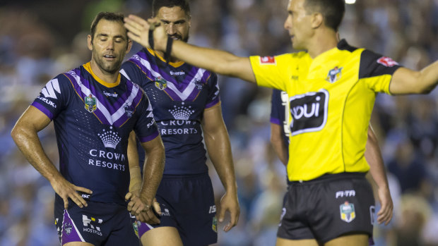 Penalty-fest: Storm skipper Cameron Smith was sin-binned after protesting against a penalty decision.