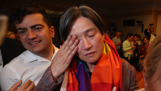 Senator Wong in tears after the same-sex marriage vote.