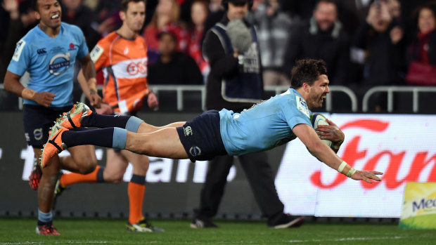 Crowning achievement: Ashley-Cooper dives over in the Waratahs' Super Rugby final win in 2014. 
