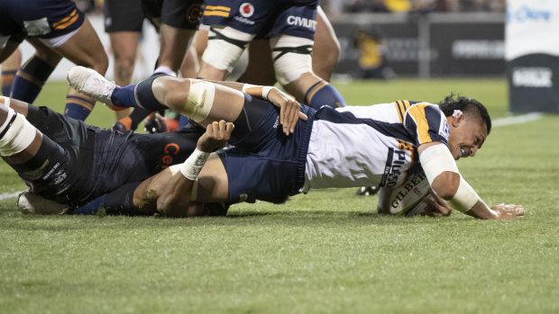 Bitter blow: Pete Samu goes over for a try against the Sharks, but has been ruled out of the semi-final against the Jaguares.