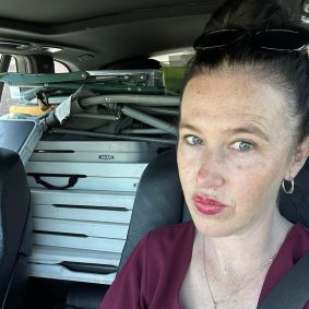 Mardi Gras Fair Day stallholder Danielle Adams Benham with her car loaded with goods she planned to bring to Sydney to sell on Sunday.