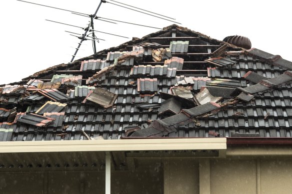The ‘mini-tornado’ ripped tiles off a number of houses.