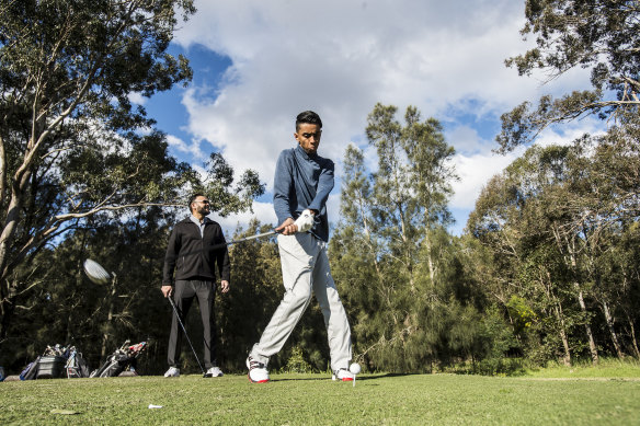 Aryan Krishan and his father, Sanjay, have started playing golf together during year 12.