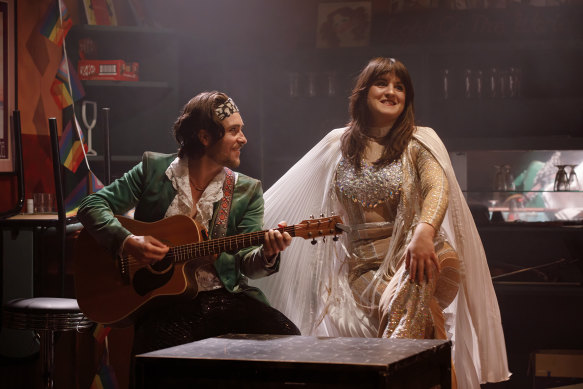 Billie Palin and Abe Mitchell in Godspell at Hayes Theatre.