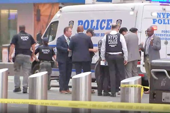 The scene in Times Square after a knife-wielding woman was shot by police.