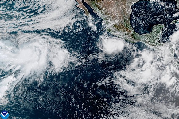 Hurricane Polo intensifying in the Pacific Ocean off the coast of Mexico.