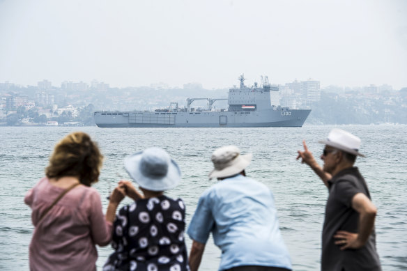 HMAS Choules leaves Sydney for East Gippsland on Wednesday. 