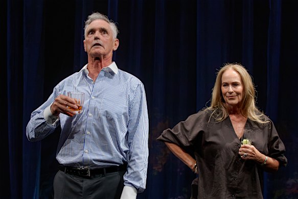 Andrew McFarlane as ruthless billionaire Mallory with Sarah Chadwick as his wife Catherine.