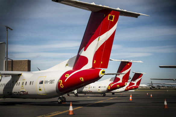 Qantas regional aircraft mothballed at Sydney domestic airport.