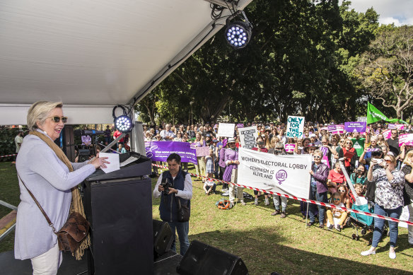 Jane Caro speaking at one of the 2019 rallies to support decriminalisation of abortion in NSW.