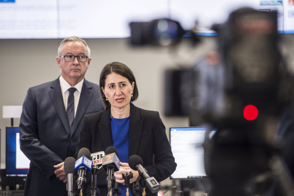 NSW Premier Gladys Berejiklian, pictured with NSW Health Minister Brad Hazzard, ramped up the campaign for lockdown.